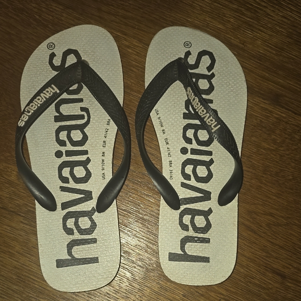 Havaianas Flip Flops in Light Gray with Black Straps and Logo